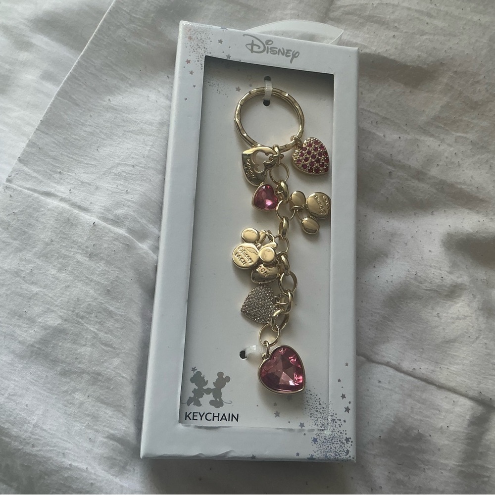 Disney Gold and Pink Heart Charm Keychain